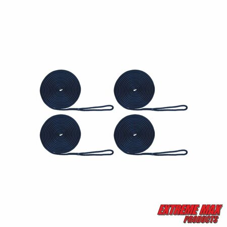 EXTREME MAX Extreme Max 3006.3013 BoatTector Double Braid Nylon Dock Line Value 4-Pack - 3/8" x 15', Navy 3006.3013